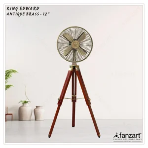 King Edward – 12″ Antique Tripod Fan in Antique Brass Finish