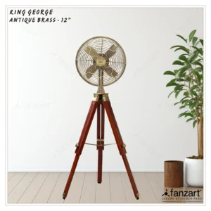 King George – 12″ Antique Tripod Fan in Antique Brass Finish