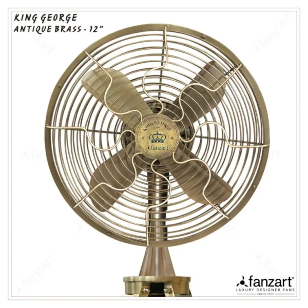 King George – 12″ Antique Tripod Fan in Antique Brass Finish - Image 2