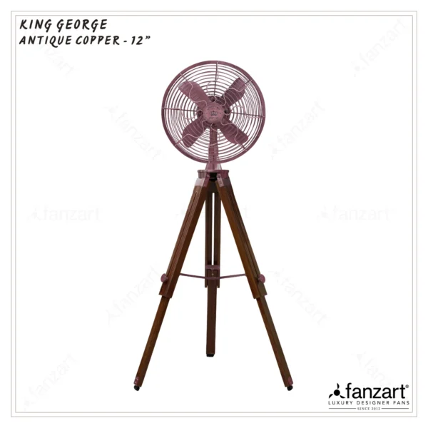 King George – 12″ Antique Tripod Fan in Copper Finish - Image 4