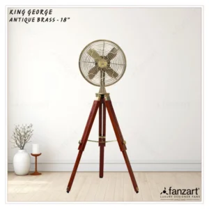 King George – 18″ Antique Tripod Fan in Antique Brass Finish