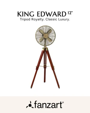 King Edward – 12″ Antique Tripod Fan in Antique Brass Finish
