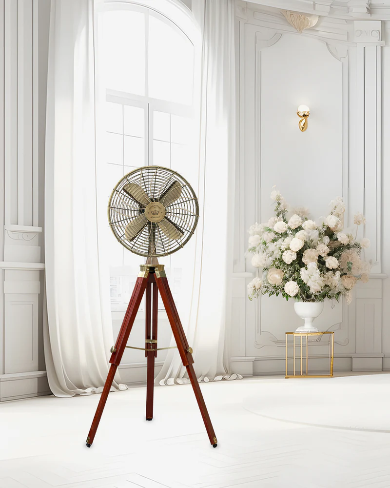 King Edward – 18″ Antique Tripod Fan in Antique Brass Finish - Image 2