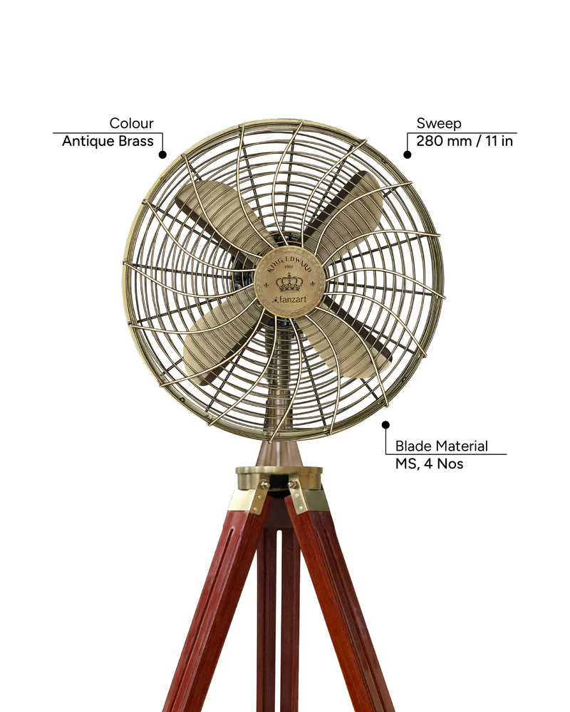 King Edward – 12″ Antique Tripod Fan in Antique Brass Finish - Image 3
