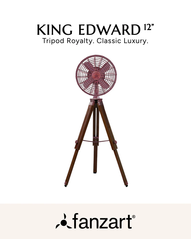 King Edward – 12″ Antique Tripod Fan in Copper Finish