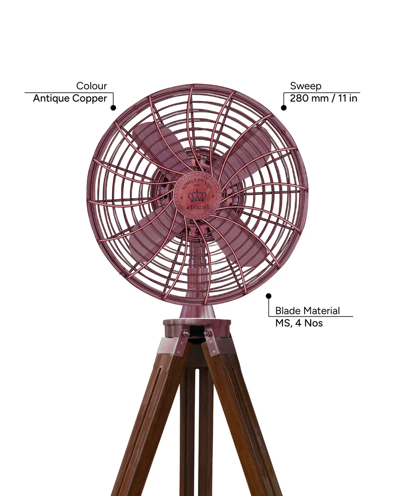 King Edward – 12″ Antique Tripod Fan in Copper Finish - Image 4