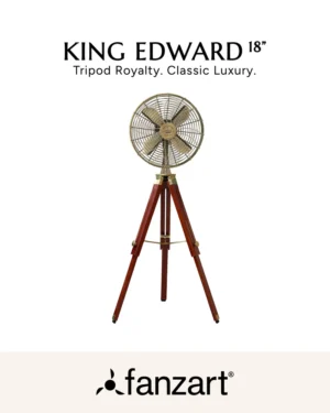 King Edward – 18″ Antique Tripod Fan in Antique Brass Finish