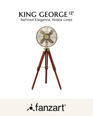 King George – 12″ Antique Tripod Fan in Antique Brass Finish