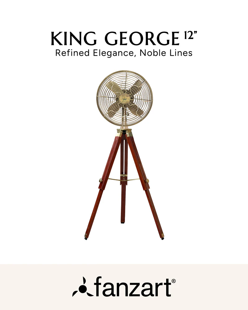 King George – 12″ Antique Tripod Fan in Antique Brass Finish
