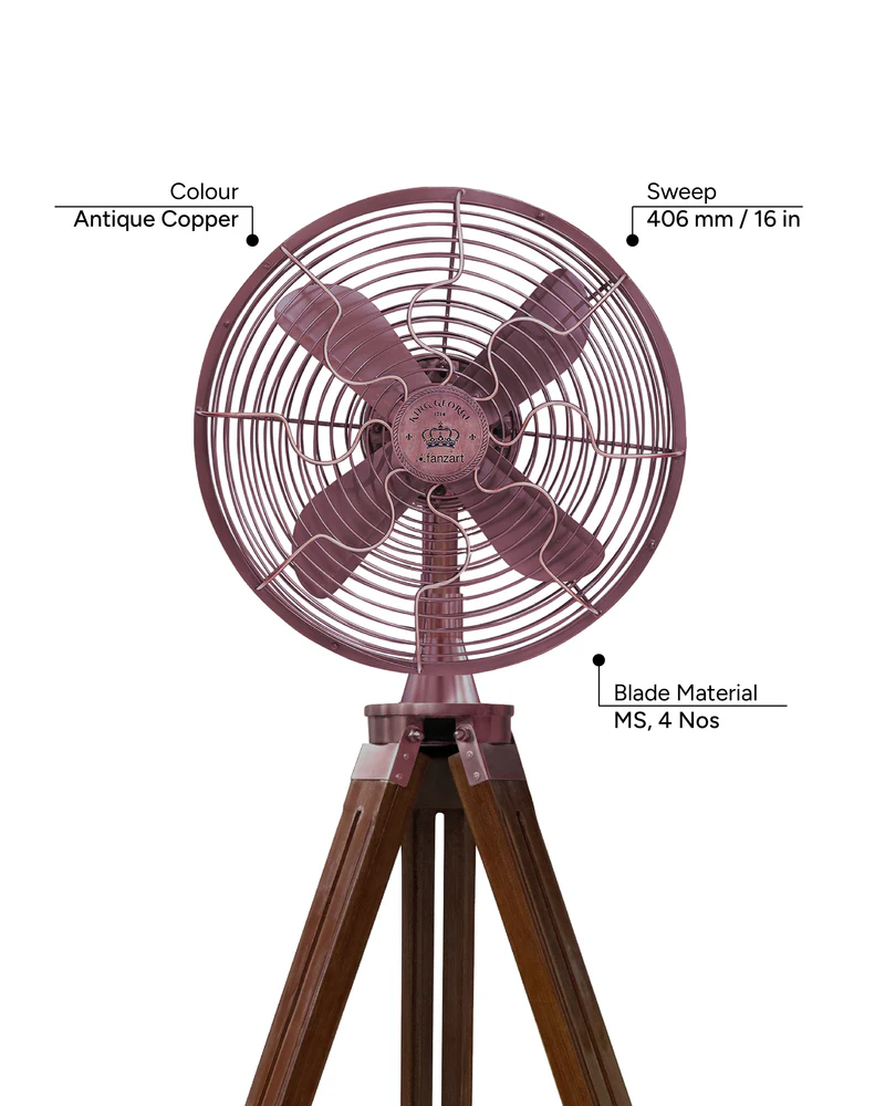 King George – 18″ Antique Tripod Fan in Copper Finish - Image 3