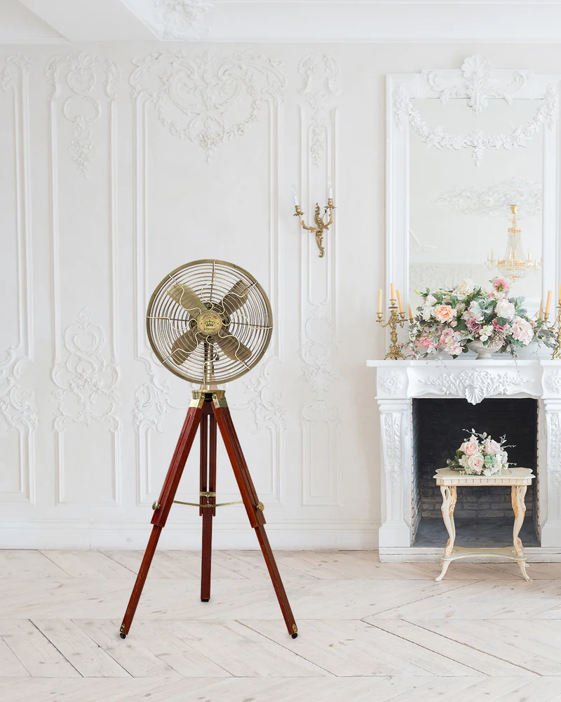 King George – 12″ Antique Tripod Fan in Antique Brass Finish - Image 2