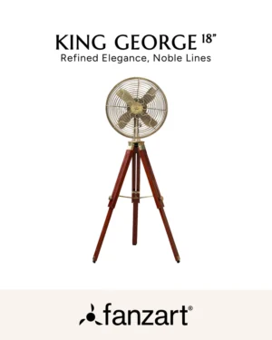 King George – 18″ Antique Tripod Fan in Antique Brass Finish
