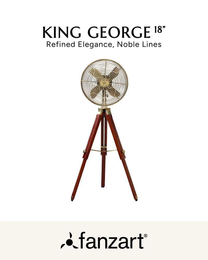 King George – 18″ Antique Tripod Fan in Antique Brass Finish