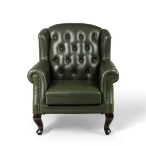 Genuine Leather Chesterfield Wing Chair Green