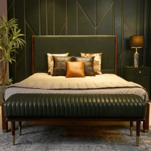 Stanford Leather King Bed Green