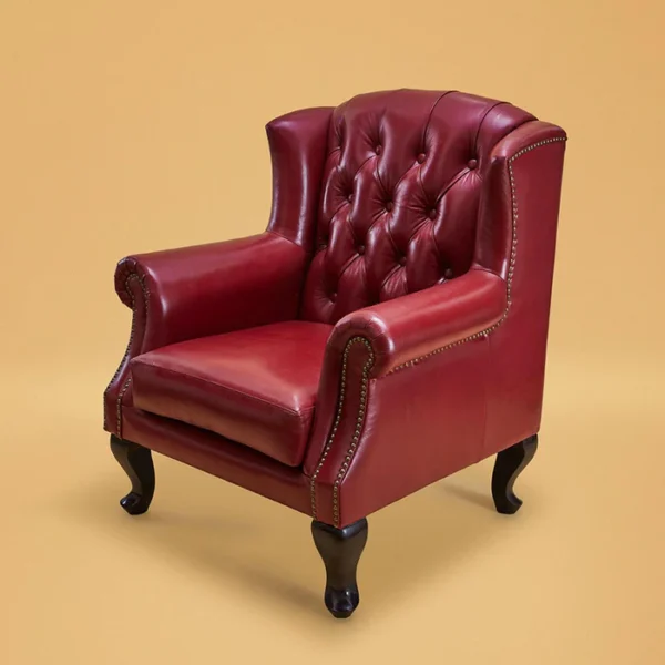 Genuine Leather Chesterfield Wing Chair Red - Image 2