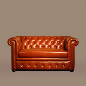 Genuine Leather Chesterfield Two Seater Sofa Tan