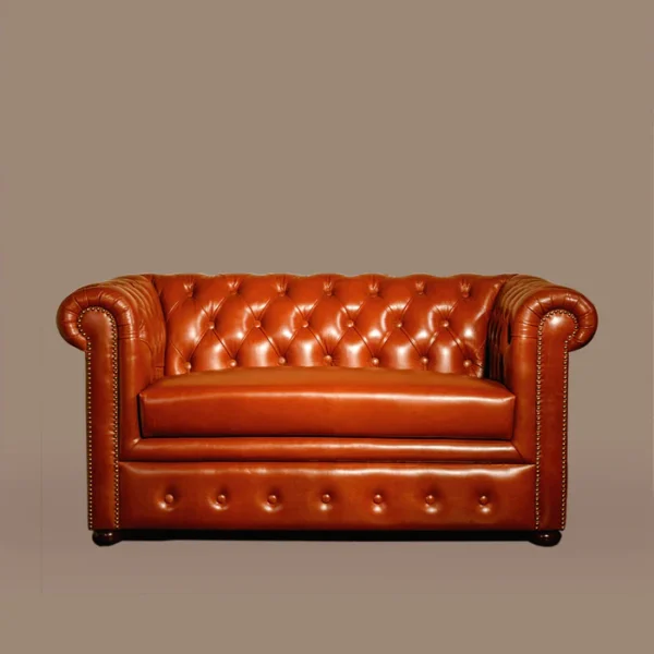 Genuine Leather Chesterfield Two Seater Sofa Tan