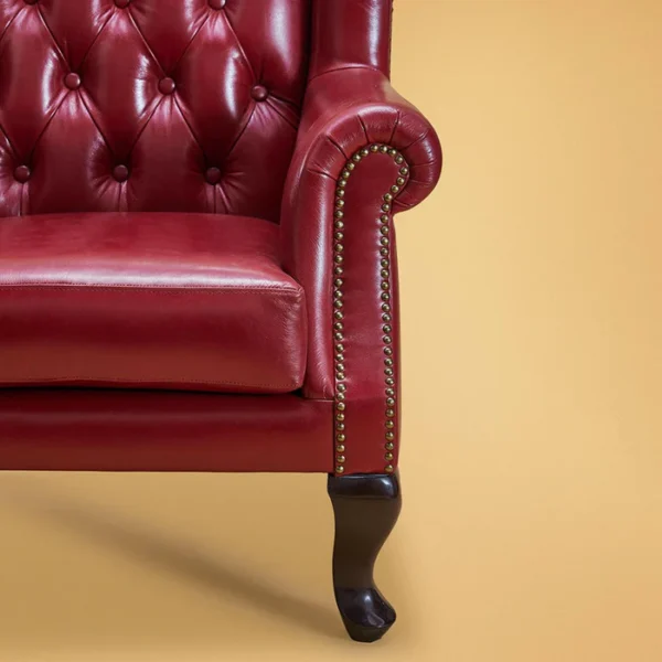 Genuine Leather Chesterfield Wing Chair Red - Image 3