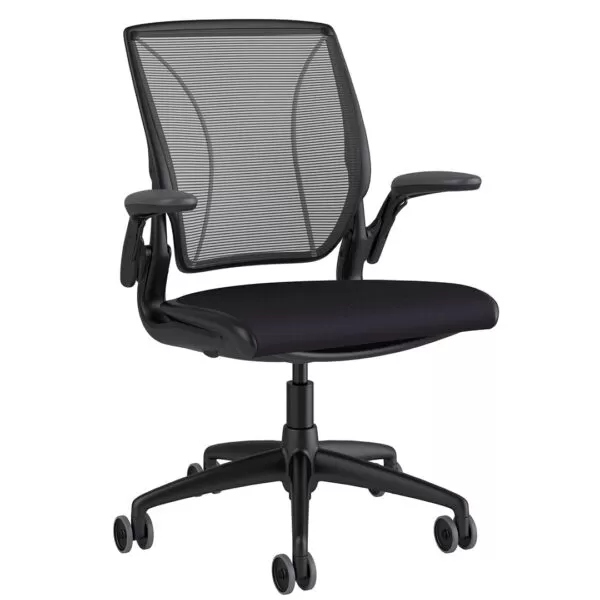 Diffrient World Chair: Black Frame, Mesh Backrest, Cushion Seating - Image 2