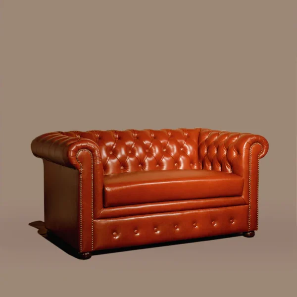 Genuine Leather Chesterfield Two Seater Sofa Tan - Image 2