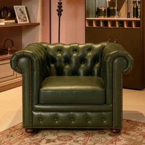 Chesterfield Leather Single Seater Sofa Green