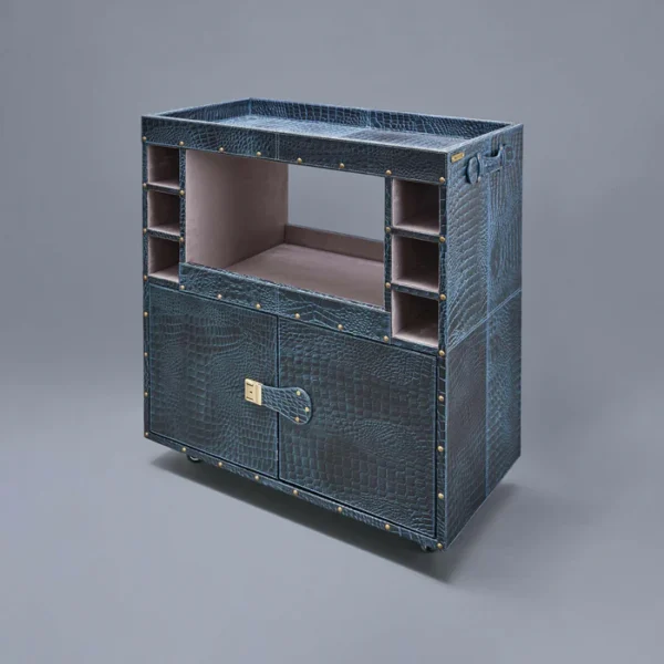 Belize Croco Leather Bar Trolley Blue - Image 2