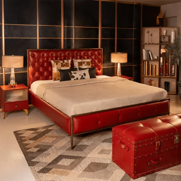 Chesterfield Leather King Bed Red - Image 2
