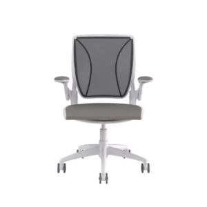 Diffrient World Chair: White Frame, Mesh Backrest, Cushion Seating