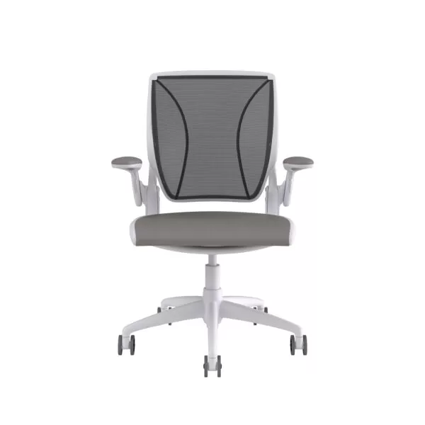 Diffrient World Chair: White Frame, Mesh Backrest, Cushion Seating
