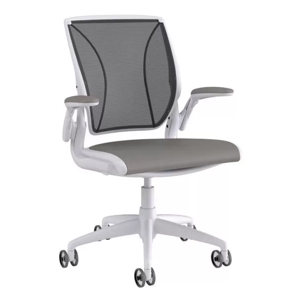 Diffrient World Chair: White Frame, Mesh Backrest, Cushion Seating - Image 2