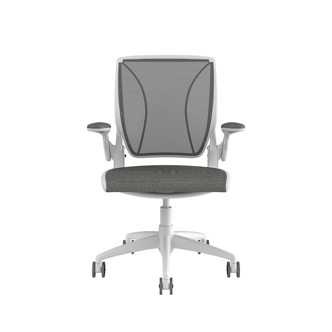 Diffrient World Chair: White Frame, Mesh Backrest, Cushion Seating