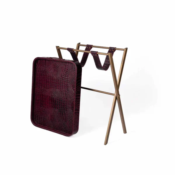 Tray On Stand Croco Burgundy - Image 3