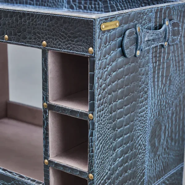 Belize Croco Leather Bar Trolley Blue - Image 3