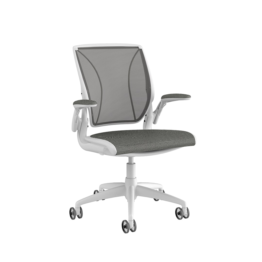 Diffrient World Chair: White Frame, Mesh Backrest, Cushion Seating - Image 2