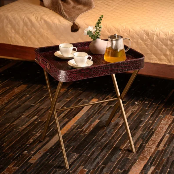 Tray On Stand Croco Burgundy - Image 4