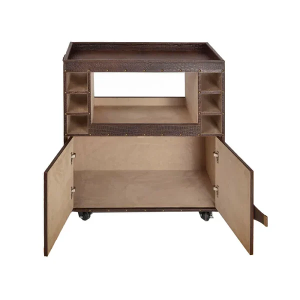Belize Croco Leather Bar Trolley Brown - Image 2