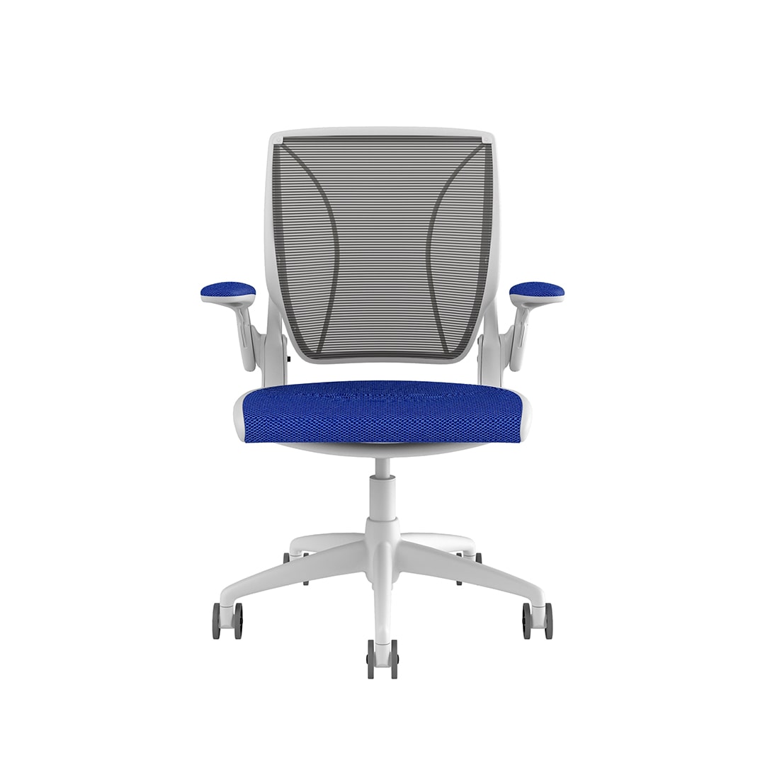 Diffrient World Chair: White Frame, Mesh Backrest, Cushion Seating