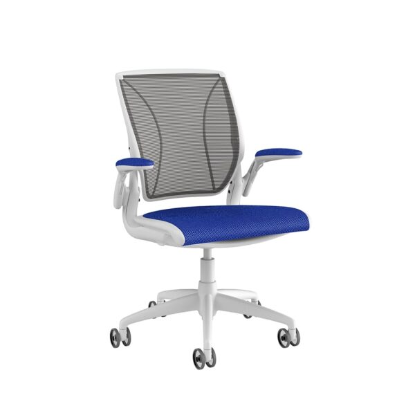 Diffrient World Chair: White Frame, Mesh Backrest, Cushion Seating - Image 2