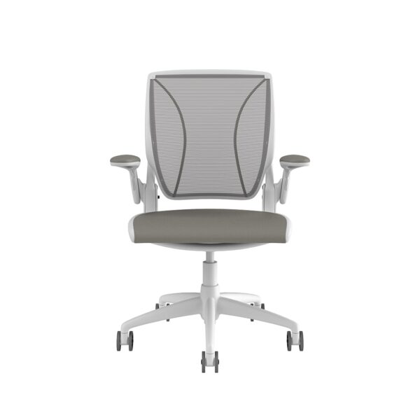 Diffrient World Chair: White Frame, Mesh Backrest, Cushion Seating