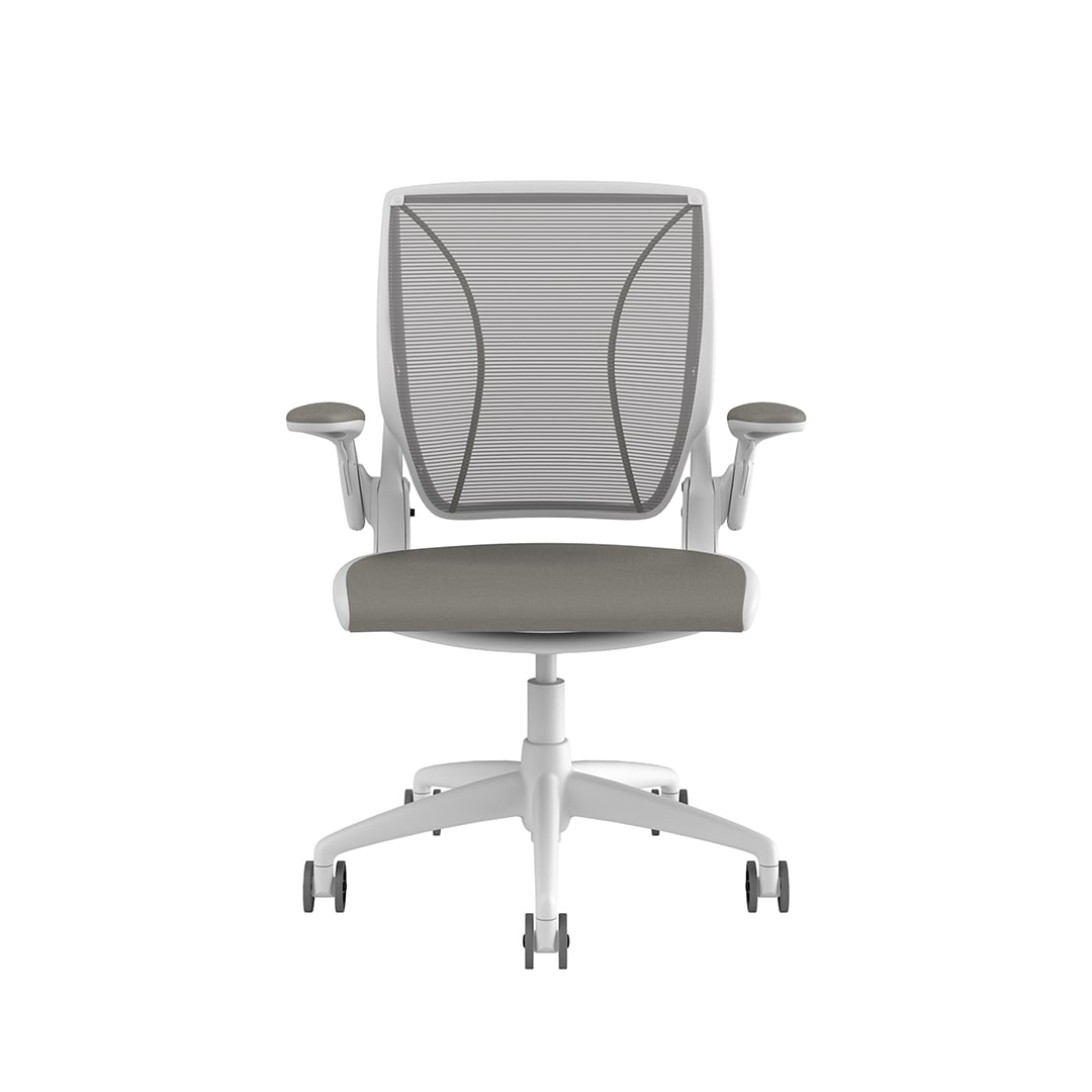 Diffrient World Chair: White Frame, Mesh Backrest, Cushion Seating