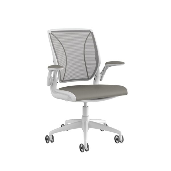Diffrient World Chair: White Frame, Mesh Backrest, Cushion Seating - Image 2
