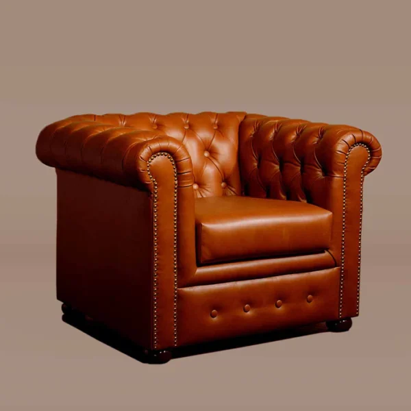 Chesterfield Leather Single Seater Sofa Tan - Image 2