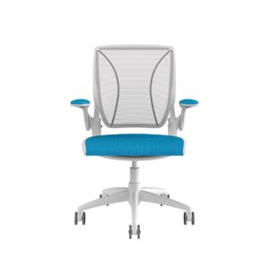 Diffrient World Chair: White Frame, Mesh Backrest, Cushion Seating
