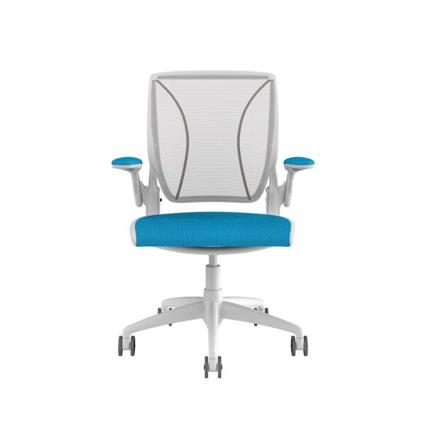 Diffrient World Chair: White Frame, Mesh Backrest, Cushion Seating