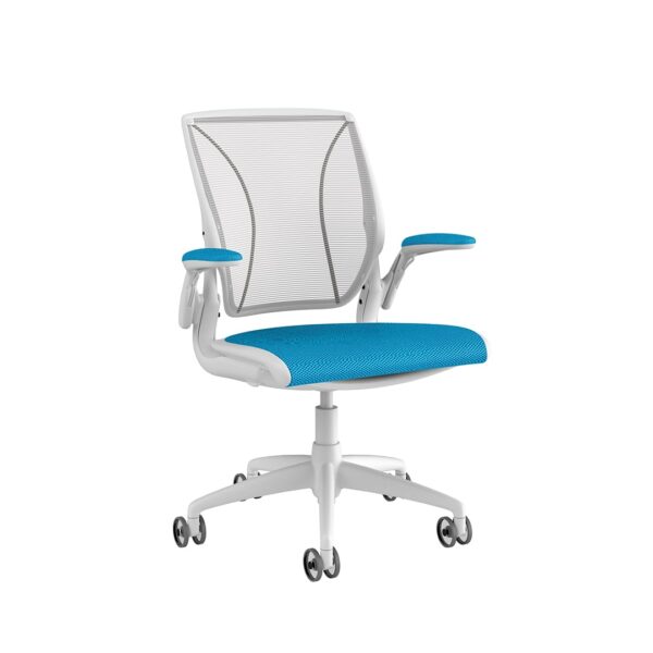 Diffrient World Chair: White Frame, Mesh Backrest, Cushion Seating - Image 2