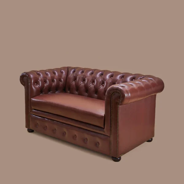 Genuine Leather Chesterfield Two Seater Sofa Brown - Image 2