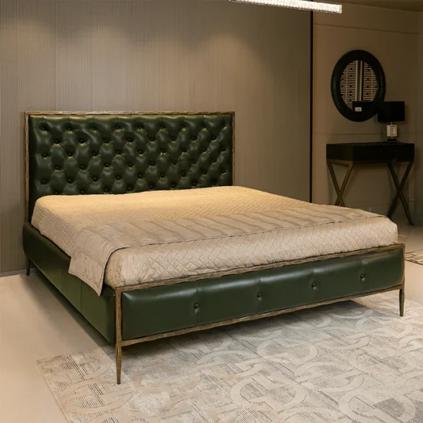 Chesterfield Leather King Bed Green - Image 2
