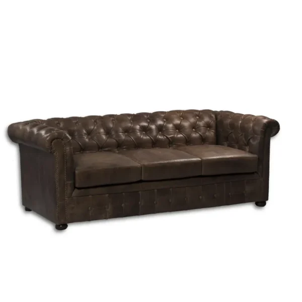 Genuine Leather Chesterfield Three Seater Sofa In Brown Colour - Image 2