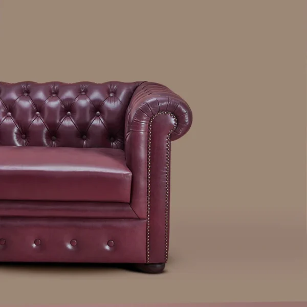 Genuine Leather Chesterfield Two Seater Sofa Burgundy - Image 3